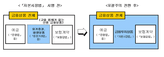 자본시장법 시행전과 포괄주의 전환 후의 변화 설명